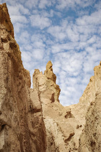 Low angle view of rock formations against sky