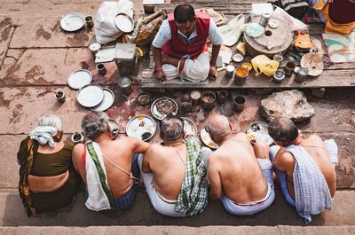 High angle view of people standing outdoors
