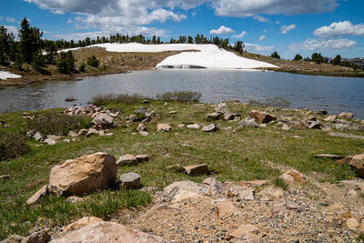 Scenic view of lake against sky