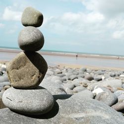 Stone balancing zen on the beach. 