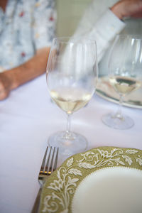 Close-up of wine glass on table