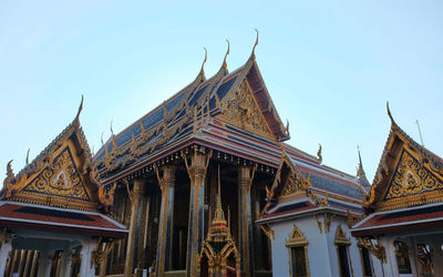 Low angle view of temple building against clear sky