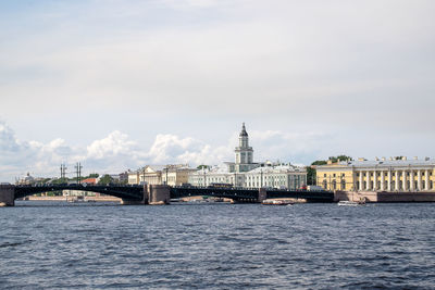 Saint-petersburg, russia. - august 11, 2021.  museums, bridge and neva river