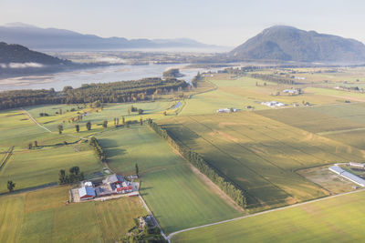 High angle view of agricultural field against sky