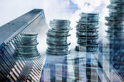 Digital composite image of modern building against sky in city