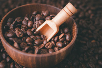 High angle view of coffee beans in container
