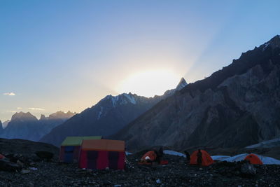 Camping tents at concordia camp, broadpeak mountain, k2 base camp, pakistan