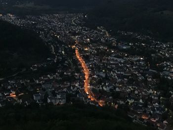 High angle view of city at night