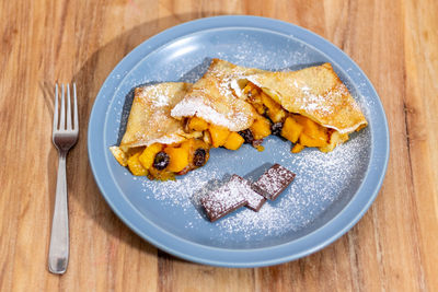 High angle view of breakfast on table