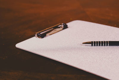 High angle view of pen on table