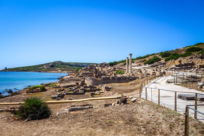 Scenic view of sea against clear blue sky