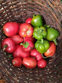 High angle view of tomatoes in basket