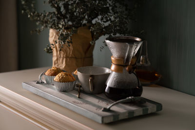 Coffee cup on table at home