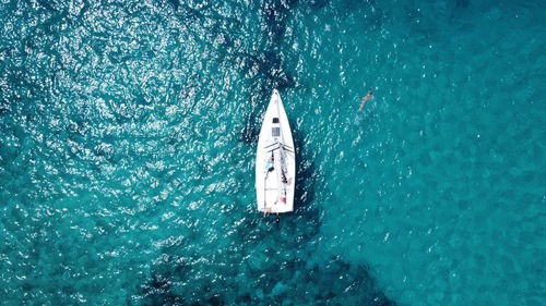 High angle view of boat in sea