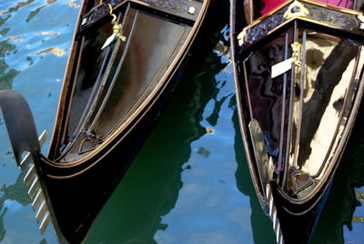 Boats moored on shore