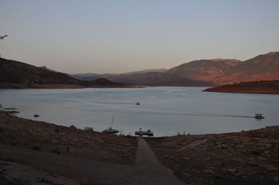 Scenic view of lake against clear sky