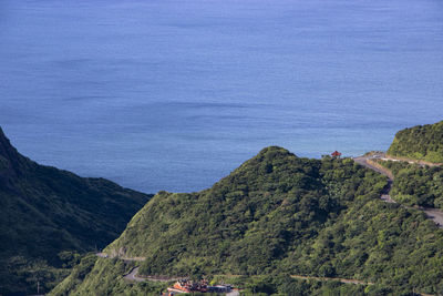 High angle view of mountains and sea