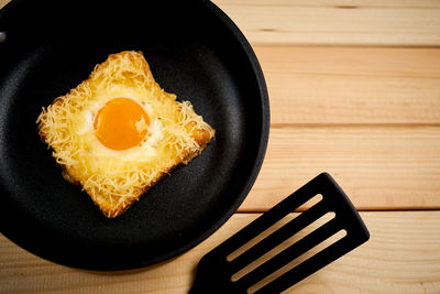 High angle view of food in plate on table