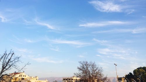 Low angle view of building against blue sky