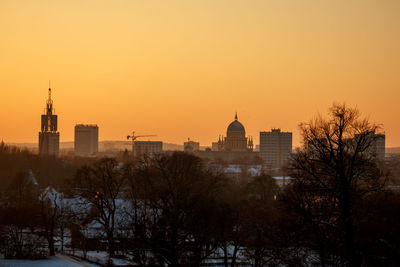 View of city at sunset