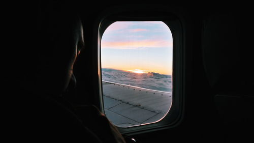 View of sea through airplane window