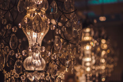 Close-up of illuminated chandelier