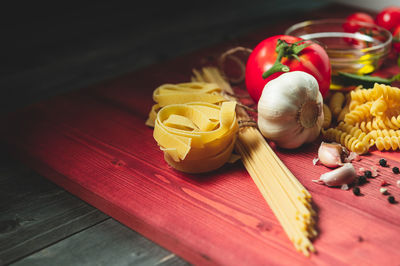 High angle view of pastries on table