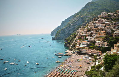 High angle view of sea against clear sky