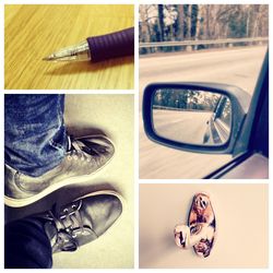 Digital composite image of man holding sunglasses