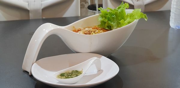 High angle view of meal served in bowl