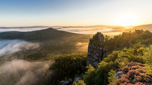 Scenic view of elbsandstein mountains against sky