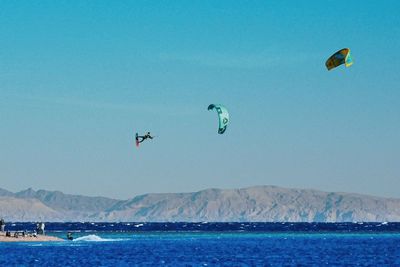 People paragliding over sea against sky