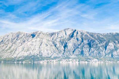 Scenic view of snowcapped mountains and lake against sky