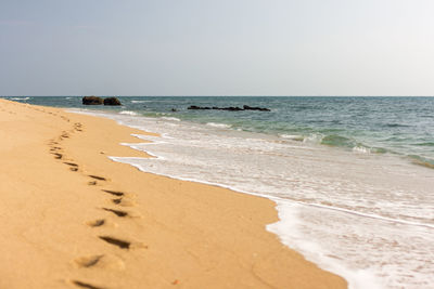 Scenic view of beach against clear sky