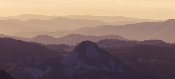 Scenic view of mountains against sky during sunset