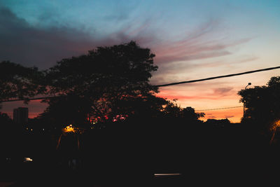 Silhouette trees against sky at night