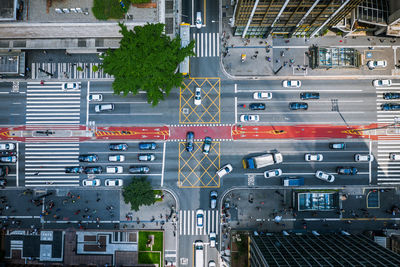 High angle view of traffic on road in city