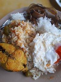 High angle view of food in plate