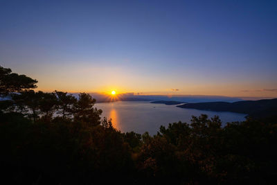 Scenic view of sea against clear sky during sunset