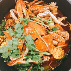 High angle view of food in plate