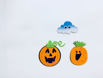 View of halloween pumpkin against white background