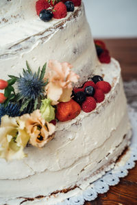 Close-up of cake with strawberries