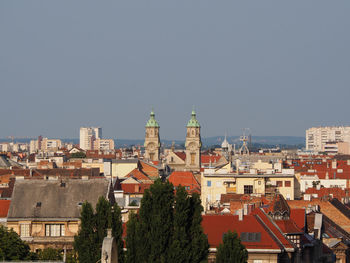 Cityscape against clear sky