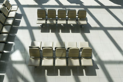 High angle view of empty seats in airport