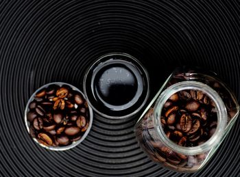 High angle view of coffee beans on table