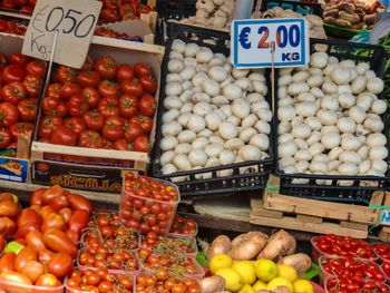 High angle view of fruits for sale in market