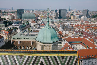 High angle view of buildings in city