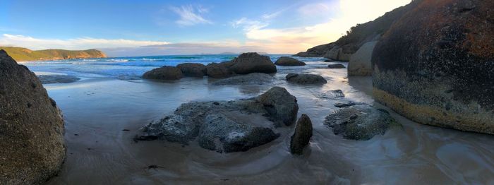 Scenic view of sea against sky during sunset
