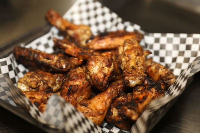 High angle view of food in plate on table