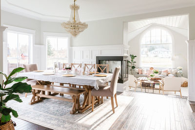 Bright and big interior dining room and living room